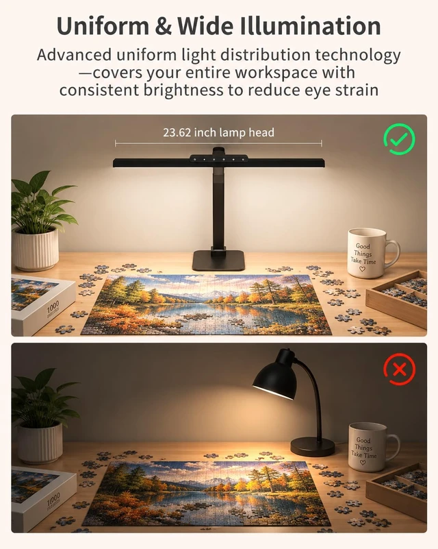 Alt view image 7 of 7 - Professional Craft & Artist Lamp, 23.6" Wide LED Workspace Light | 24W Dimmable Architect Desk Lamp with 95 CRI for Sewing, Drawing, Painting, Puzzle and Large Desk Work
