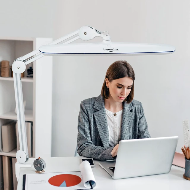 Alt view image 5 of 6 - Task Lamp with Clamp, Bright 117PCS LEDs, Metal Swing Arm 24W 2200 Lumen Dimmable Led Desk Lamp for Architect Home Office Study Reading Dorm Workbench Craft, 23 Inch Working Lamp(White)
