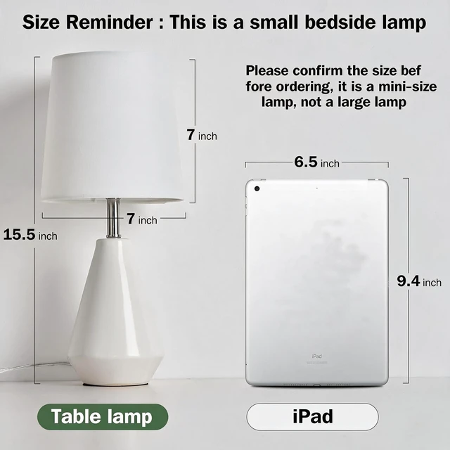 Alt view image 6 of 7 - "Small Ceramic Table Lamp with 3 ColorTemperatures for Bedroom | Modern Nightstand Lamps,Reading Desk Lamp with Fabric Shade for Kids Room,Living Room,Dorm,Home Office (White)