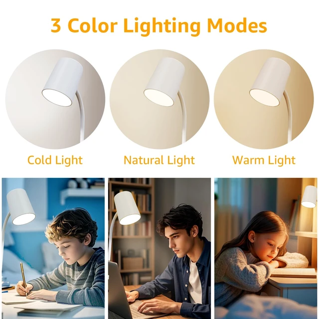 Alt view image 2 of 7 - 3-in-1 LED Desk Lamp with Bluetooth Speaker and 15W Max Wireless Charger, 360° Adjustable Night Light, 3 Lighting Modes, for Working, Studying, Reading, Writing (White)