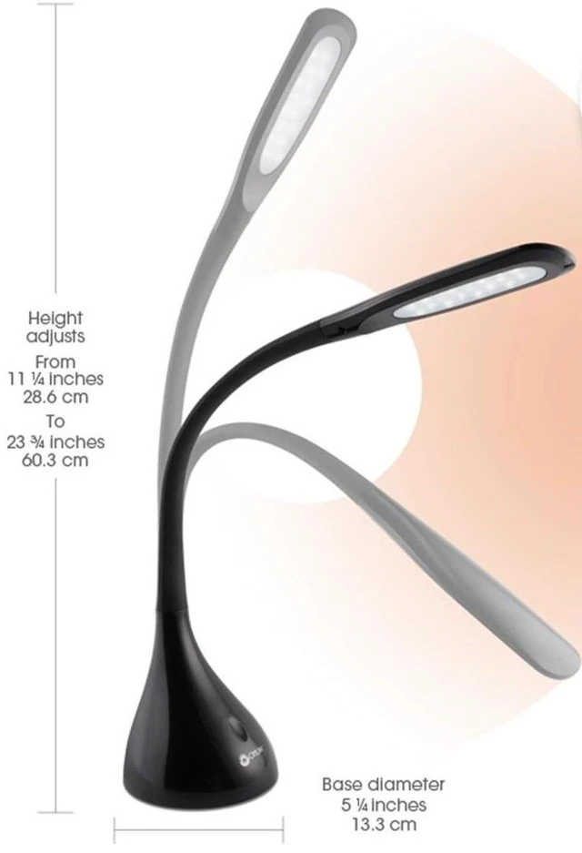 Alt view image 3 of 7 - Creative Curves LED Desk Lamp, Black | Natural Daylight LEDs | 4 Brightness Settings | Adjustable Flexible Neck | 11.25 to 23.75 inches