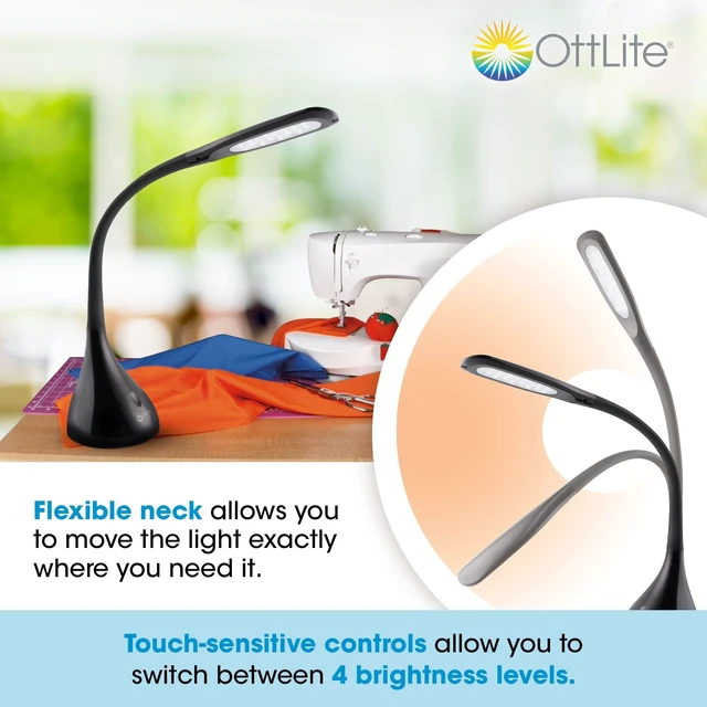 Alt view image 2 of 7 - Creative Curves LED Desk Lamp, Black | Natural Daylight LEDs | 4 Brightness Settings | Adjustable Flexible Neck | 11.25 to 23.75 inches