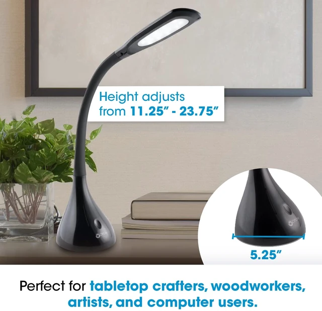 Alt view image 7 of 7 - Creative Curves LED Desk Lamp, Black | Natural Daylight LEDs | 4 Brightness Settings | Adjustable Flexible Neck | 11.25 to 23.75 inches