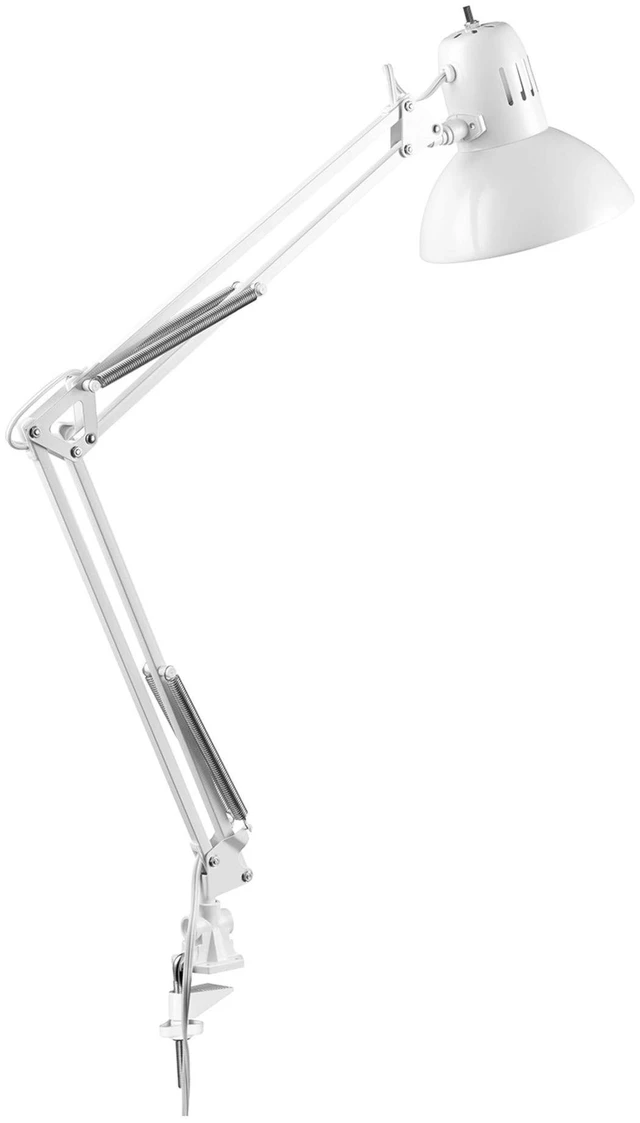 Main image of 52847 31.5 Inch Swing Arm Clamp-On White Desk Lamp with Nickel Accents, On/Off Rotary Switch, Book Reading Light, Home Essentials, Office Décor, LED Bulb Compatible