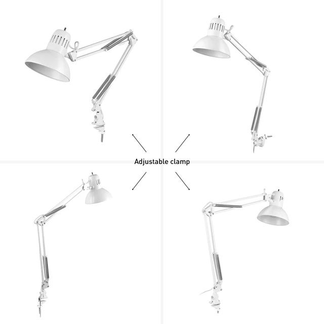 Alt view image 7 of 7 - 52847 31.5 Inch Swing Arm Clamp-On White Desk Lamp with Nickel Accents, On/Off Rotary Switch, Book Reading Light, Home Essentials, Office Décor, LED Bulb Compatible
