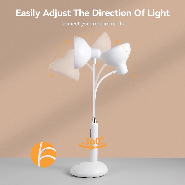 Alt view image 4 of 7 - Eye-Caring Wireless Desk Lamp 6781-700 Lumens, 2700-7000K Adjustable Color Temperature, 360° Gooseneck, Touch Control & USB-C Charging, 2.5hrs Cordless Use (White)