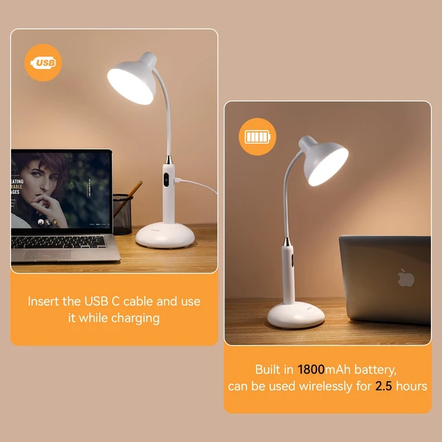 Alt view image 7 of 7 - Eye-Caring Wireless Desk Lamp 6781-700 Lumens, 2700-7000K Adjustable Color Temperature, 360° Gooseneck, Touch Control & USB-C Charging, 2.5hrs Cordless Use (White)