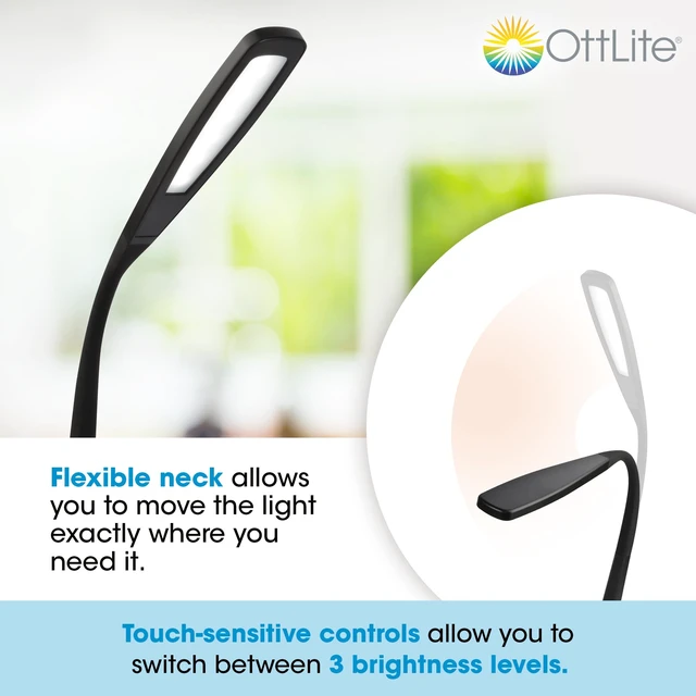 Alt view image 2 of 6 - LED Desk Lamp with Flexible Neck, 3 Brightness Settings, Black | Natural Daylight LEDs | Adjustable Flexible Neck | Up to 400 Lumens | Touch-Activated Controls