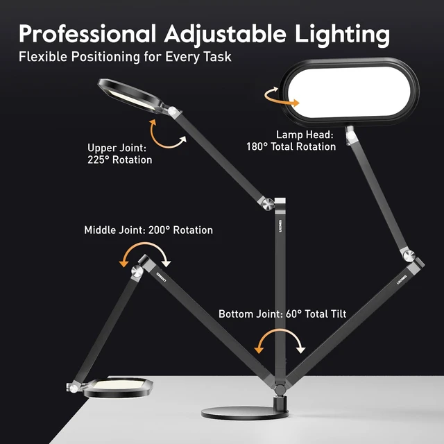 Alt view image 7 of 7 - Premium LED Desk Lamp, Dual-Sided Soft Lighting with Knob Remote | Eye-Caring Diffused Light for Home Office, Video Conferencing, Zoom, Reading, Study, Craft, Stepless Dimming & Color, Memory