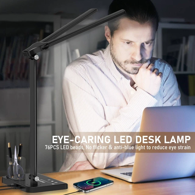 Alt view image 6 of 7 - Dimmable LED Desk Lamp with USB Charging Port, 50 Lighting Modes Dual Swing Arm Architect Table Lamp Light Desk Lamp for Home Office Dorm Piano Nail