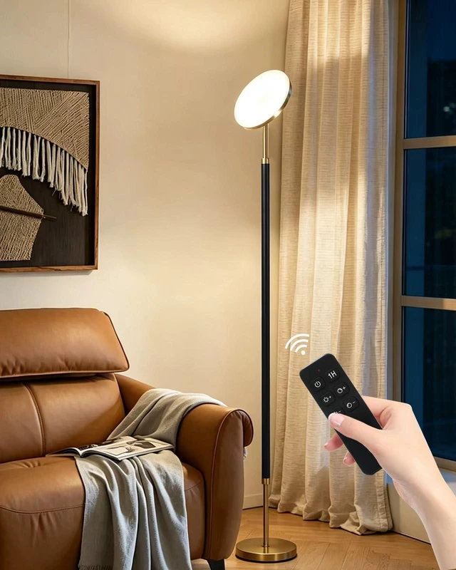 Main image of Wood LED Torchiere Floor Lamp, 69" Tall Standing Lamp Dimmable with Remote | Super Bright 30W 3000LM Super Bright, 2700K-6500K Stepless Color Temp & Brightness for Living Room, Bedroom, Office Black