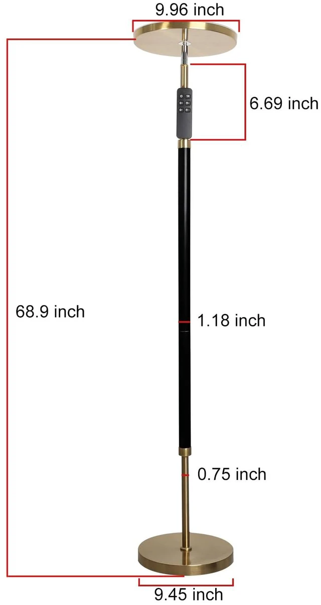 Alt view image 6 of 6 - Wood LED Torchiere Floor Lamp, 69" Tall Standing Lamp Dimmable with Remote | Super Bright 30W 3000LM Super Bright, 2700K-6500K Stepless Color Temp & Brightness for Living Room, Bedroom, Office Black