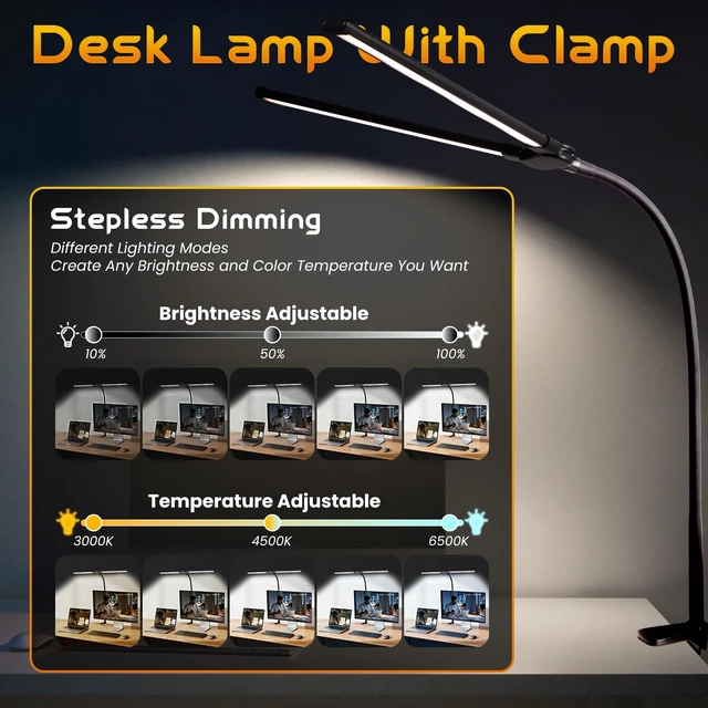 Alt view image 2 of 7 - LED Desk Lamp for Office Dorm Home, No Assembly Required | Eye Caring Desk Light Extra-Wide Lighting Coverage Gooseneck Dimmable Table lamp