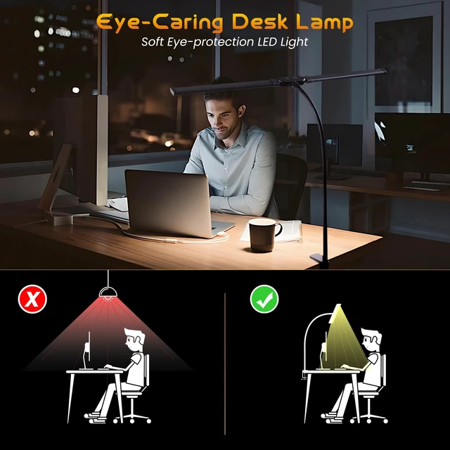 Alt view image 6 of 7 - LED Desk Lamp for Office Dorm Home, No Assembly Required | Eye Caring Desk Light Extra-Wide Lighting Coverage Gooseneck Dimmable Table lamp