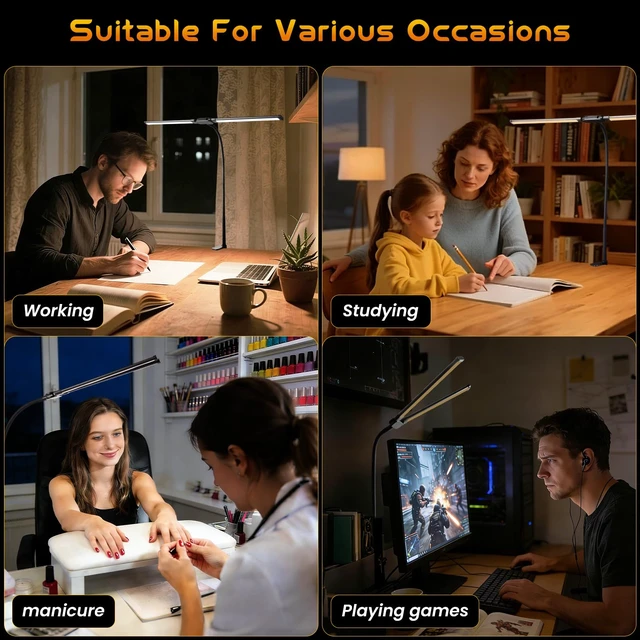Alt view image 7 of 7 - LED Desk Lamp for Office Dorm Home, No Assembly Required | Eye Caring Desk Light Extra-Wide Lighting Coverage Gooseneck Dimmable Table lamp