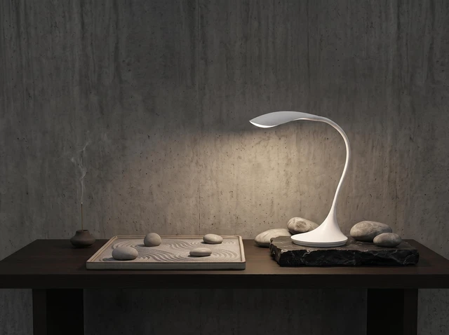 Alt view image 4 of 7 - Flexible Gooseneck LED Desk Lamp, Multi-Angle Table Light (White) | Artistic swan-neck design. Easily twist for flexible adjustment with anti-tipping base, 3 brightness modes & Type-C power