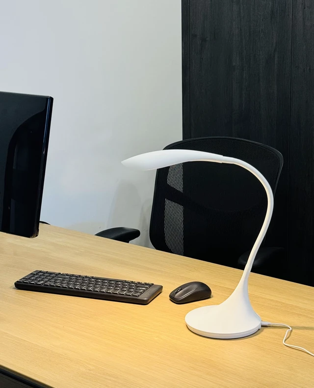 Alt view image 3 of 7 - Flexible Gooseneck LED Desk Lamp, Multi-Angle Table Light (White) | Artistic swan-neck design. Easily twist for flexible adjustment with anti-tipping base, 3 brightness modes & Type-C power