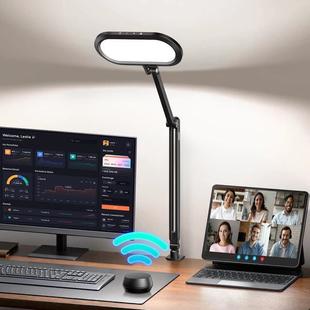 Main image of Dual-Side LED Desk Lamp with Clamp, Soft Light with Stepless Remote | Eye-care Diffused Light for Home Office, Stepless Dimmable & Memory, Clamp Desk Light for Video Conference, Zoom Call, Study