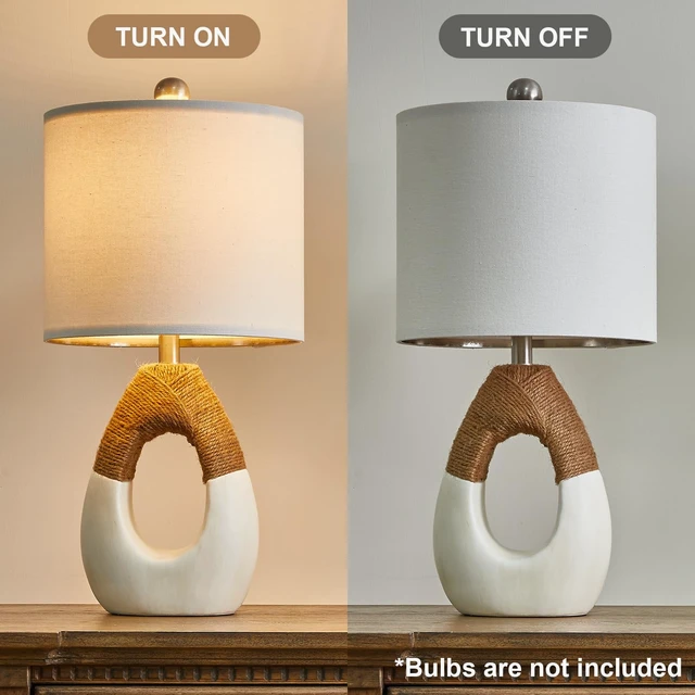 Alt view image 3 of 7 - 19'' Small Boho Table Lamps for Bedroom Set of 2 for Bedside | Boho Lamps for Nightstands, Cute Farmhouse Rattan Design, Modern Home Decor for Guest, Living Room, Perfect for Small Area