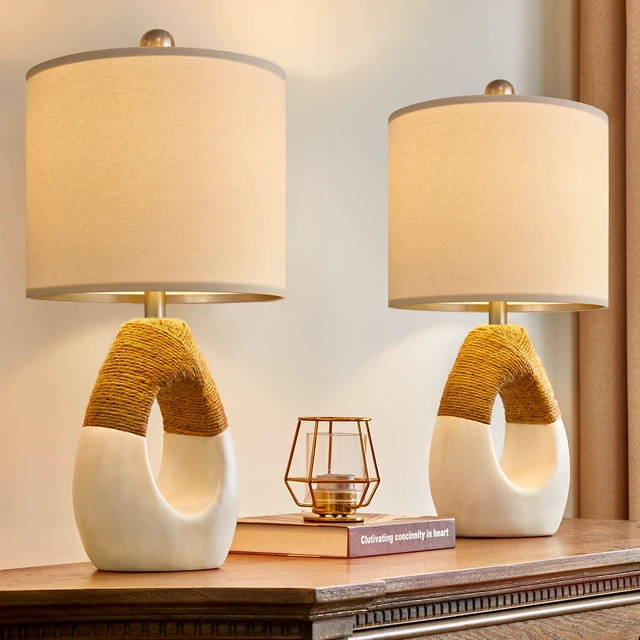 Alt view image 4 of 7 - 19'' Small Boho Table Lamps for Bedroom Set of 2 for Bedside | Boho Lamps for Nightstands, Cute Farmhouse Rattan Design, Modern Home Decor for Guest, Living Room, Perfect for Small Area