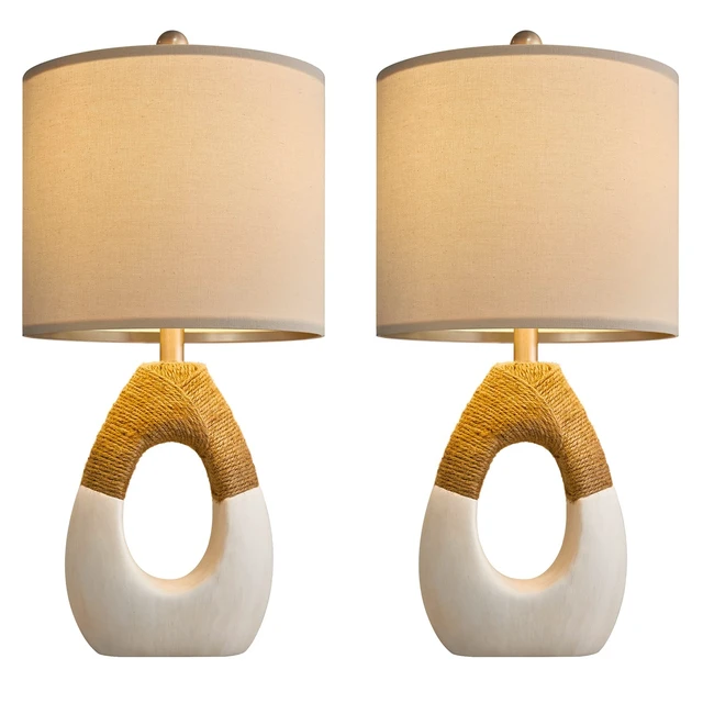 Alt view image 7 of 7 - 19'' Small Boho Table Lamps for Bedroom Set of 2 for Bedside | Boho Lamps for Nightstands, Cute Farmhouse Rattan Design, Modern Home Decor for Guest, Living Room, Perfect for Small Area