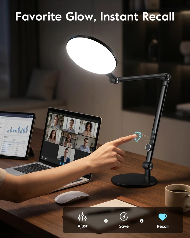 Alt view image 7 of 7 - Desk Lamp for Home Office, Professional Video Call Light, CRI>98 | Precise Dimming 1-100%, 8" Diffused Light Panel, 37" Extra Tall, 5 Color Temps, Favorite Mode, Reinforced Metal Base