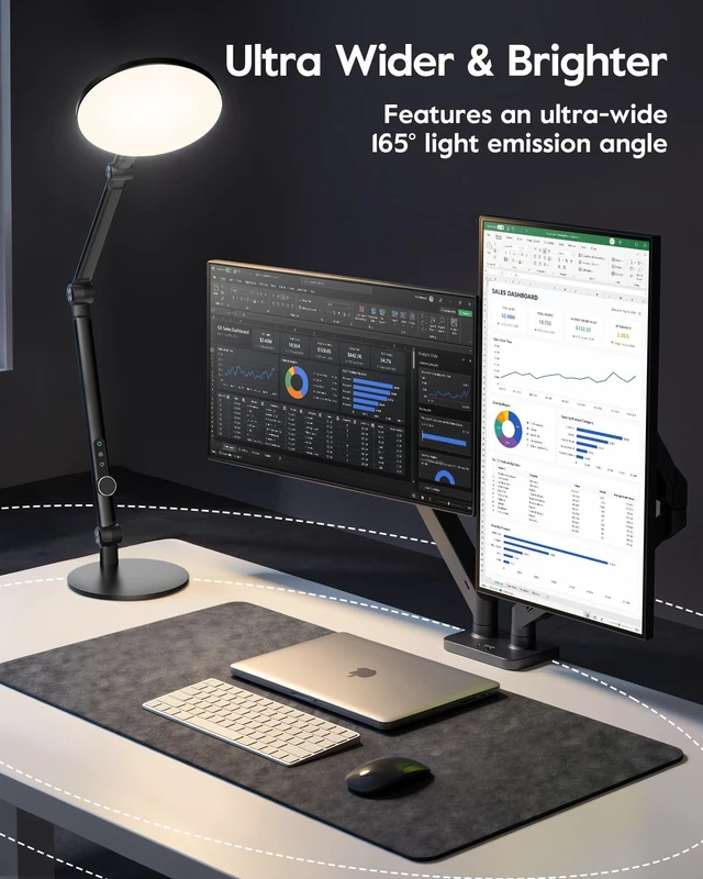 Alt view image 6 of 7 - Desk Lamp for Home Office, Professional Video Call Light, CRI>98 | Precise Dimming 1-100%, 8" Diffused Light Panel, 37" Extra Tall, 5 Color Temps, Favorite Mode, Reinforced Metal Base