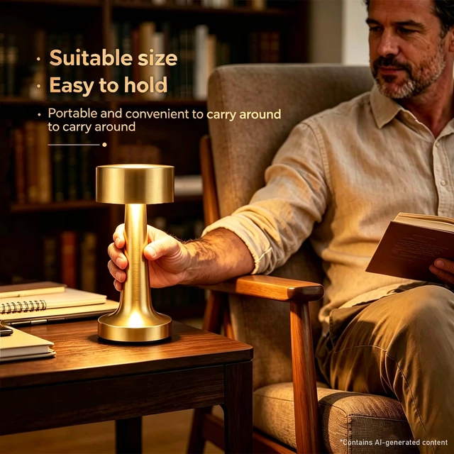 Alt view image 5 of 7 - Portable LED Table Lamp, 3-Levels Brightness Metal Desk Lamp,3 Color Touch Control RechargeableLamp, Ideal Bedside Lamp for Nightstand, Bedroom,Living Room (Light Golden)