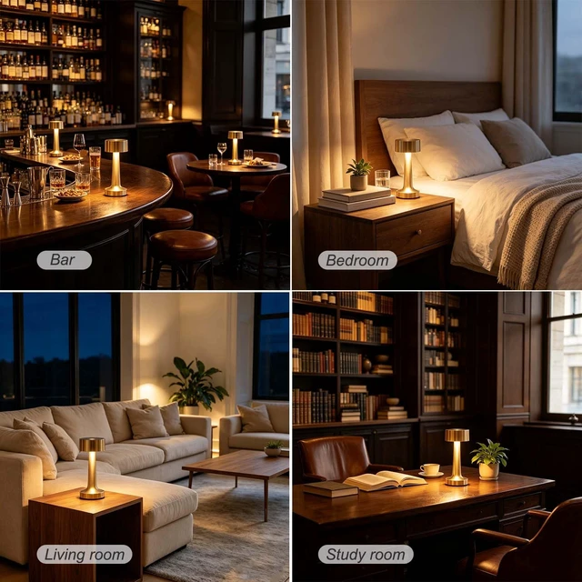 Alt view image 6 of 7 - Portable LED Table Lamp, 3-Levels Brightness Metal Desk Lamp,3 Color Touch Control RechargeableLamp, Ideal Bedside Lamp for Nightstand, Bedroom,Living Room (Light Golden)