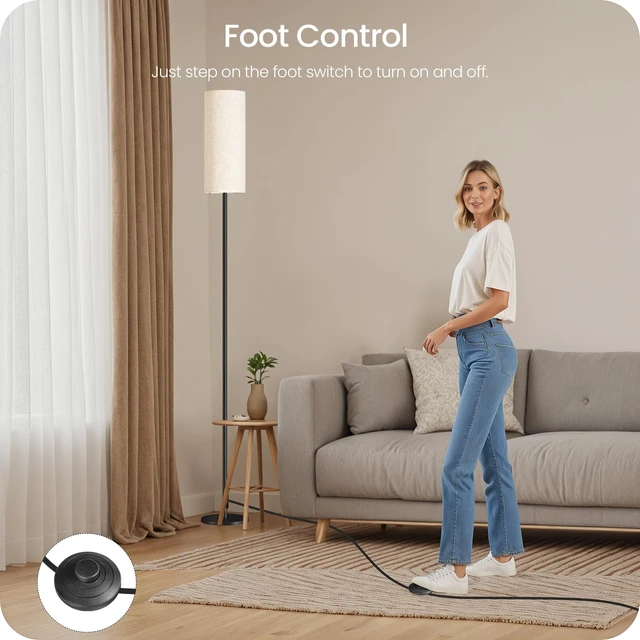 Alt view image 5 of 7 - 64.4 Slim Floor Lamp for Living Room with Magnetic Remote and Foot Switch, Dimmable Standing Tall Lamp Mood for Bedroom Nursery, 3 Color Temperatures, 1-Hour Timer,900LM Bulb Included,Beige