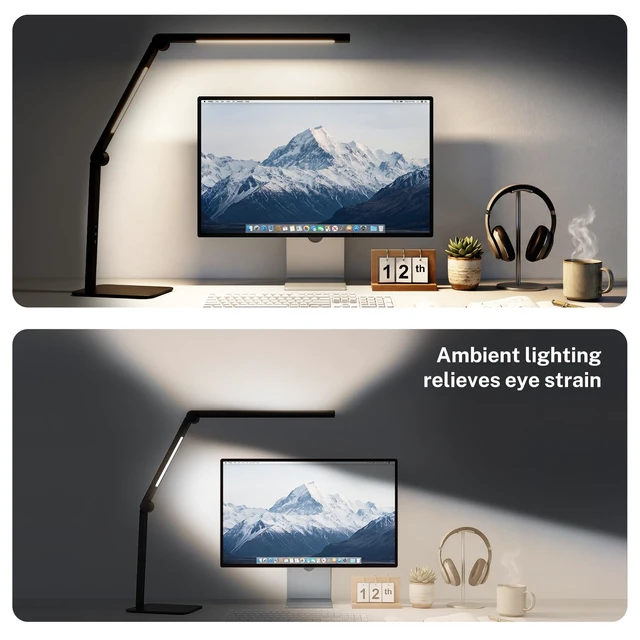 Alt view image 2 of 6 - LED Desk Lamp for Home Office with Base, Dimmable Eye Care Architect Desk Light, Adjustable Swing Arm Dual-Light Lighting for Computer Monitor Work Desk Light, Reading, Study & Workbench