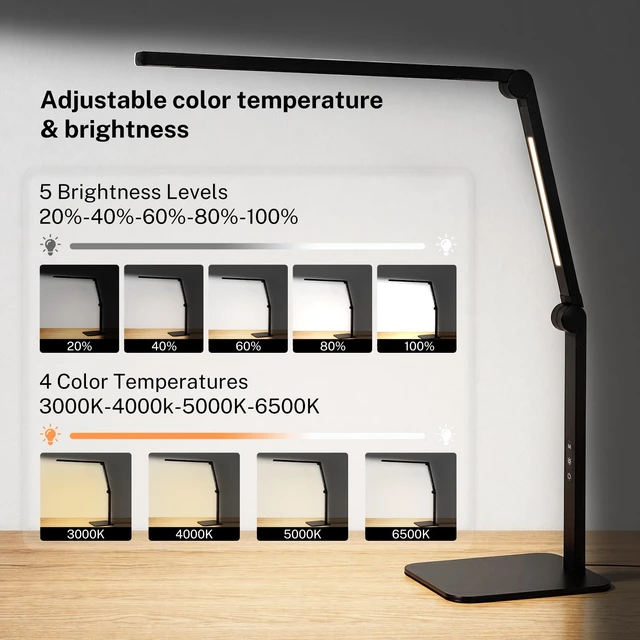 Alt view image 4 of 6 - LED Desk Lamp for Home Office with Base, Dimmable Eye Care Architect Desk Light, Adjustable Swing Arm Dual-Light Lighting for Computer Monitor Work Desk Light, Reading, Study & Workbench