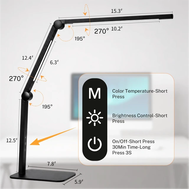 Alt view image 5 of 6 - LED Desk Lamp for Home Office with Base, Dimmable Eye Care Architect Desk Light, Adjustable Swing Arm Dual-Light Lighting for Computer Monitor Work Desk Light, Reading, Study & Workbench
