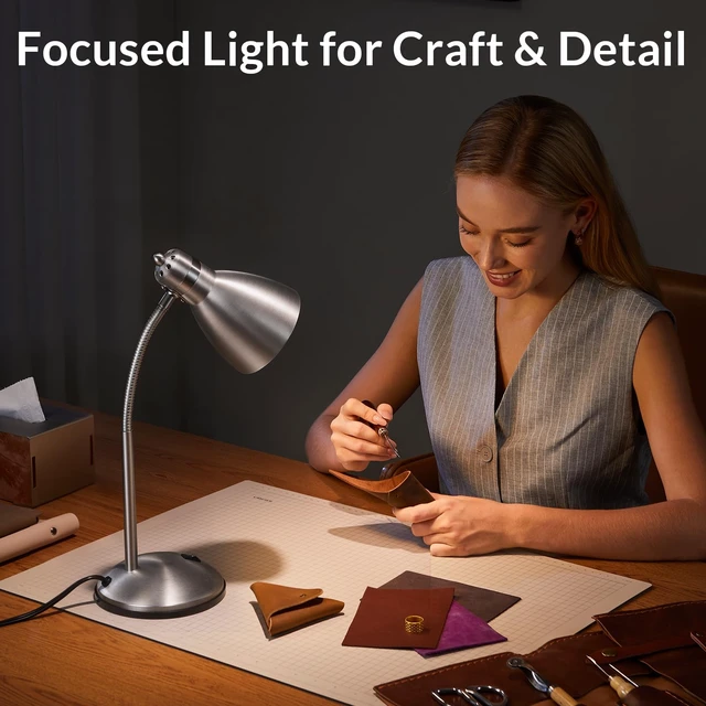 Alt view image 7 of 7 - Metal Desk Lamp, Adjustable GooseNeck Reading Light for Bedroom | Compact & Sturdy, Space-Saving for Bedside & Dorm, E26 Table Lamp, Eye-Caring, Ideal for Study, Office, Back to School