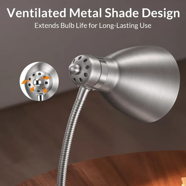 Alt view image 5 of 7 - Metal Desk Lamp, Adjustable GooseNeck Reading Light for Bedroom | Compact & Sturdy, Space-Saving for Bedside & Dorm, E26 Table Lamp, Eye-Caring, Ideal for Study, Office, Back to School