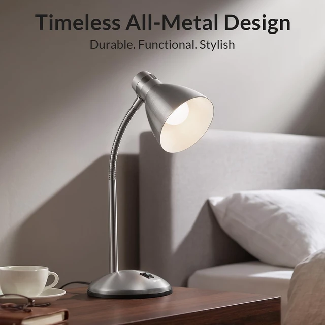 Alt view image 3 of 7 - Metal Desk Lamp, Adjustable GooseNeck Reading Light for Bedroom | Compact & Sturdy, Space-Saving for Bedside & Dorm, E26 Table Lamp, Eye-Caring, Ideal for Study, Office, Back to School