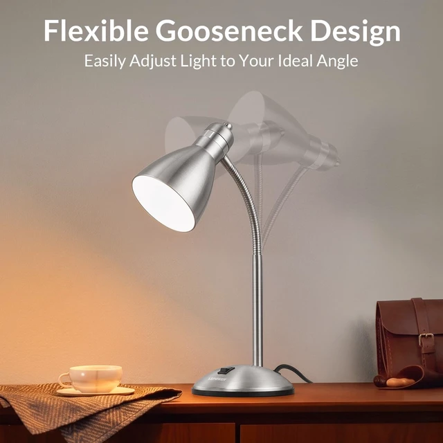 Alt view image 6 of 7 - Metal Desk Lamp, Adjustable GooseNeck Reading Light for Bedroom | Compact & Sturdy, Space-Saving for Bedside & Dorm, E26 Table Lamp, Eye-Caring, Ideal for Study, Office, Back to School