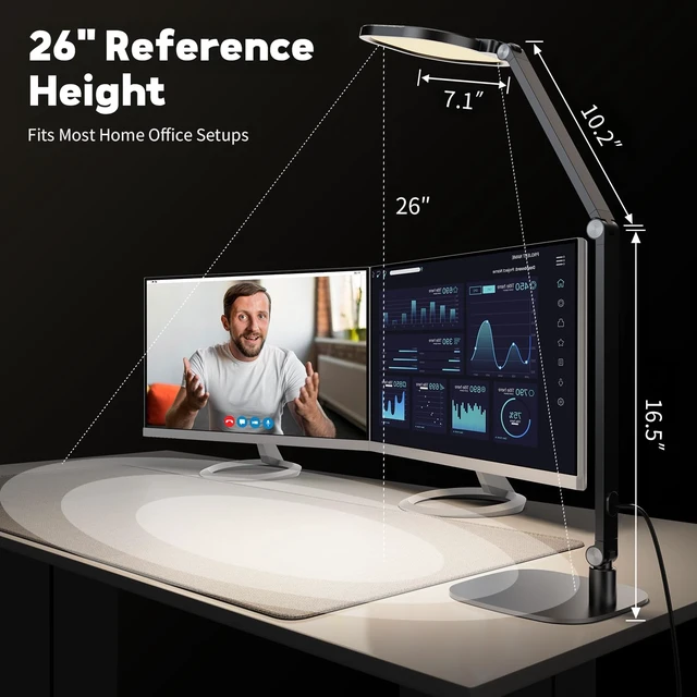 Alt view image 6 of 7 - LED Desk Lamp for Home Office, Soft Edge-lit Design - Modern Style | Eye-Caring Diffused Light, Professional Computer Light for Reading, Crafts & Zoom, Dimmable with 30 Modes, Memory & Timer