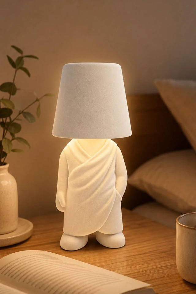 Main image of Cordless Flocked Monk Lamp Touch Bedside Table Light | Rechargeable cordless desk lamp featuring a premium flocked velvet monk body, 3 color modes, and stepless touch dimming.
