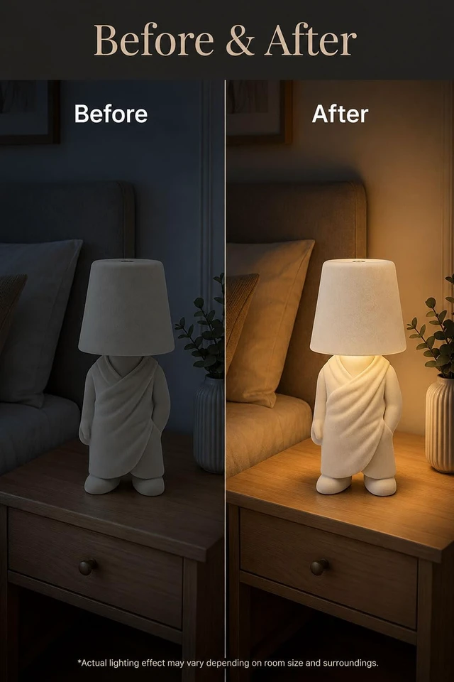 Alt view image 5 of 5 - Cordless Flocked Monk Lamp Touch Bedside Table Light | Rechargeable cordless desk lamp featuring a premium flocked velvet monk body, 3 color modes, and stepless touch dimming.