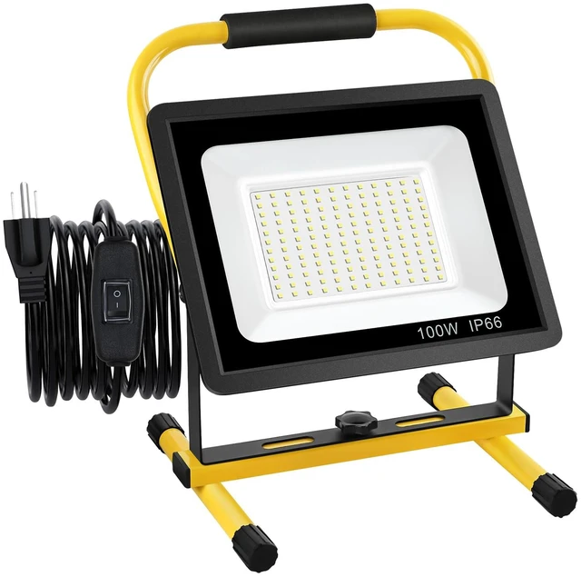 Main image of 100W LED Work Light with Stand, 12,000LM, 6000K, 16ft Cord & Plug | Super Bright Portable Work Light for Workshop, Construction Site, Job Site, Garage, Warehouse, Barn and Home Projects