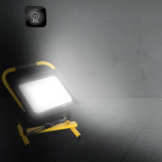 Alt view image 2 of 7 - 100W LED Work Light with Stand, 12,000LM, 6000K, 16ft Cord & Plug | Super Bright Portable Work Light for Workshop, Construction Site, Job Site, Garage, Warehouse, Barn and Home Projects