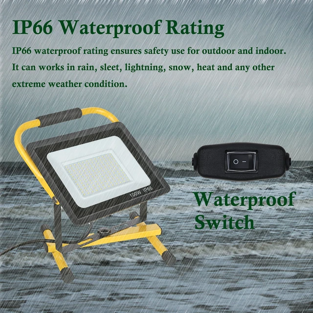 Alt view image 6 of 7 - 100W LED Work Light with Stand, 12,000LM, 6000K, 16ft Cord & Plug | Super Bright Portable Work Light for Workshop, Construction Site, Job Site, Garage, Warehouse, Barn and Home Projects