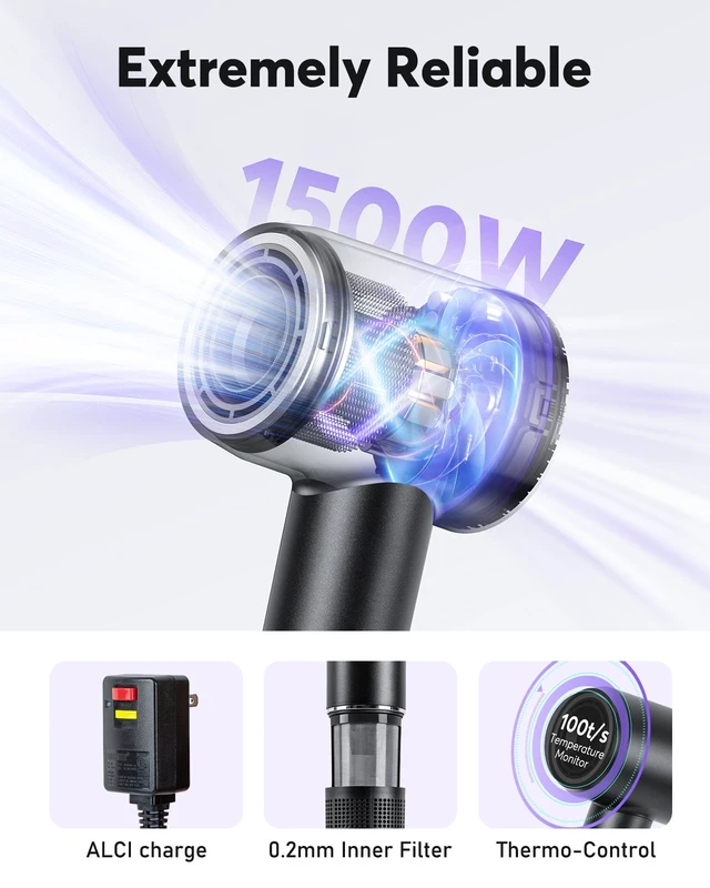 Alt view image 6 of 7 - Hair Dryer - Ionic Blow Dryer with Concentrator for All Hair Types,110000 RPM High-Speed Fast Drying Lightweight and Quiet, 200 Million Negative Ions Dryer with Thermo-Control (1500w)