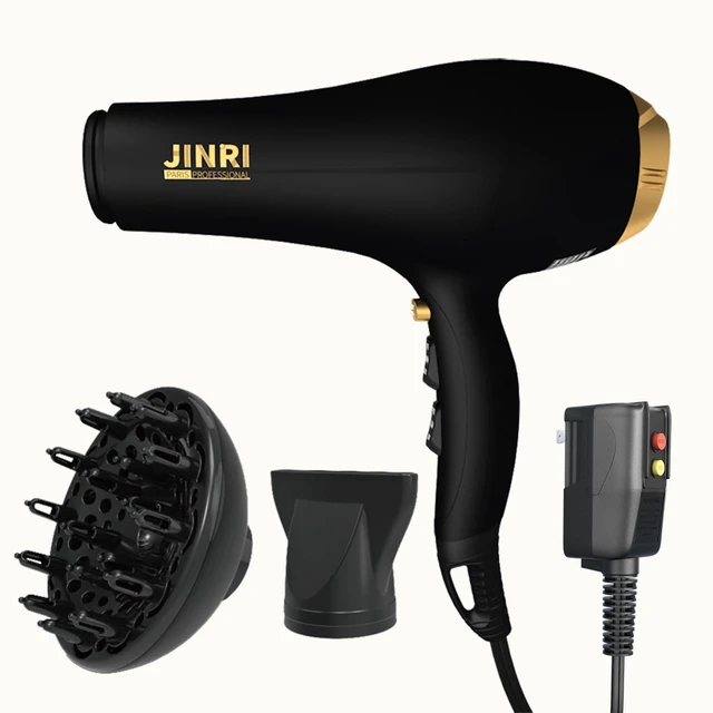 Main image of Blow Dryer - 2000W Diffuser Hair Dryer for Salon & Personal Use Powerful, Fast Drying with Diffuser & Nozzle for Women & Men, ALCI Safety Plug, Black