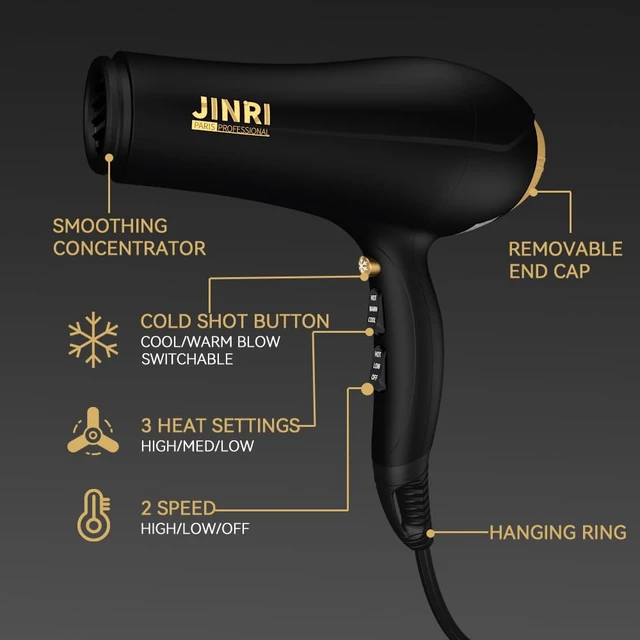 Alt view image 6 of 7 - Blow Dryer - 2000W Diffuser Hair Dryer for Salon & Personal Use Powerful, Fast Drying with Diffuser & Nozzle for Women & Men, ALCI Safety Plug, Black