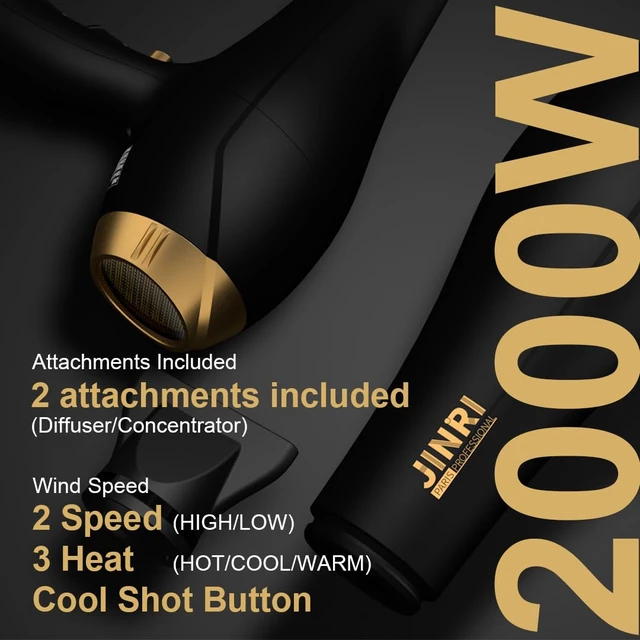 Alt view image 5 of 7 - Blow Dryer - 2000W Diffuser Hair Dryer for Salon & Personal Use Powerful, Fast Drying with Diffuser & Nozzle for Women & Men, ALCI Safety Plug, Black