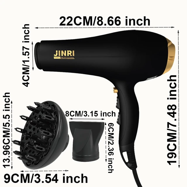 Alt view image 2 of 7 - Blow Dryer - 2000W Diffuser Hair Dryer for Salon & Personal Use Powerful, Fast Drying with Diffuser & Nozzle for Women & Men, ALCI Safety Plug, Black
