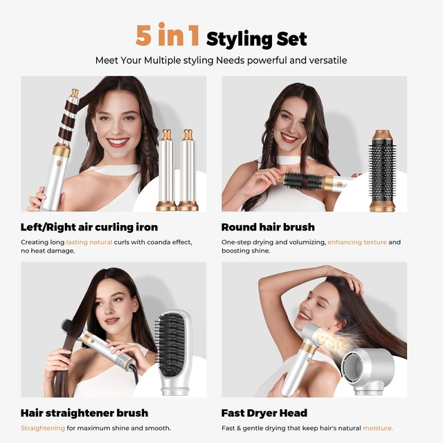 Alt view image 2 of 3 - 5 in ONE Blow Dryer Brush,Air Curling Iron Round Brush Blow Dryer 800W,Ionic Hair Dryer Brush for Women, Hot Air Brush Hair Styling Tools 100-120V