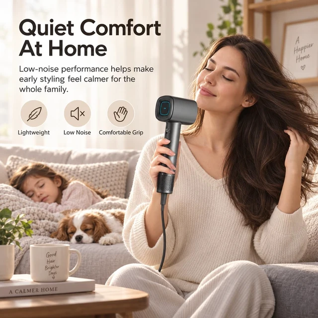 Alt view image 3 of 7 - High-Speed Ionic Hair Dryer for Faster Mornings & Smoother Hair | 110,000 RPM fast drying, 59dB quiet use, smart heat control, stable airflow, fingerprint-resistant finish, magnetic nozzle